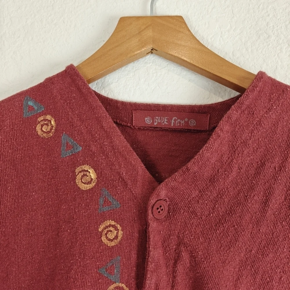 Blue Fish Vintage RARE Girls Size 1 Button Up Fish Hand Printed Jacket Snail